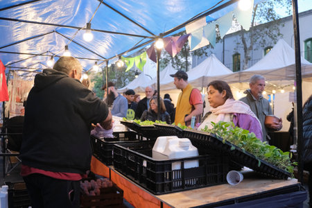 Buenos Aires, Argentina, May 20, 2023: agroecological seedling sales stand during the Expo fair of popular economy and cooperativismのeditorial素材