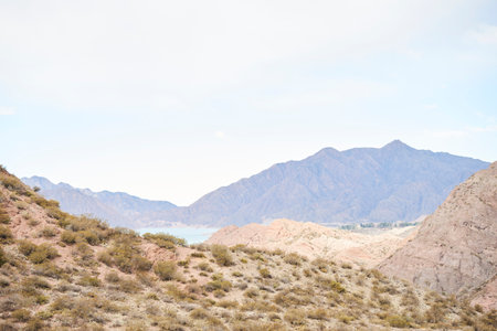 Mountain landscape in the Andean area of Potrerillos, in Mendoza, Argentina.の写真素材
