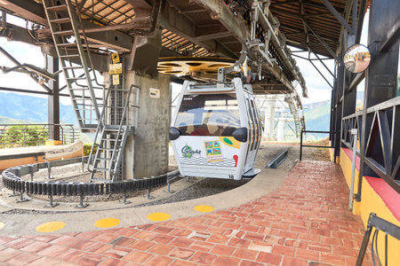 Aratoca, Santander, Colombia, Nov 23, 2022: Cable car station at Chicamocha National Park, Panachi, a popular destination for tourists in the Colombian Andes.のeditorial素材