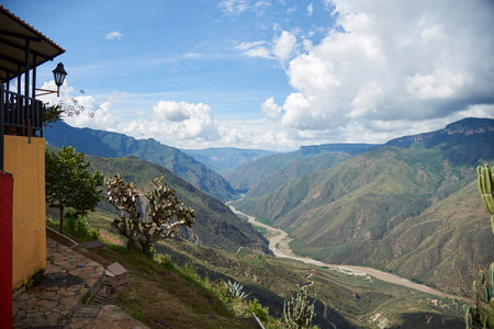 Chicamocha Canyon seen from the back of a rural house, mountainous Andean scenery in Santander, Colombia under the morning sunlight.の写真素材