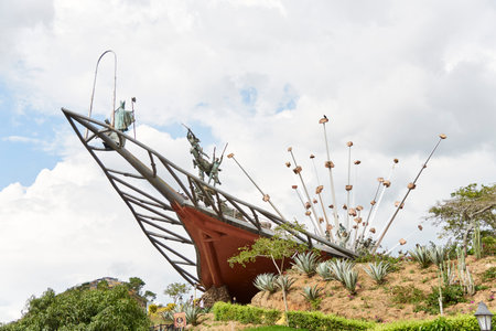 Aratoca, Santander, Colombia, Nov 23, 2022: Monument to Santandereanidad, historic sculpture in the Chicamocha National Park, Panachi, a popular tourist destination.のeditorial素材