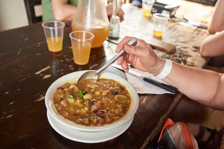 Colombian gastronomy: plate of mute, a traditional soup from the region of Santander, Colombia.の写真素材