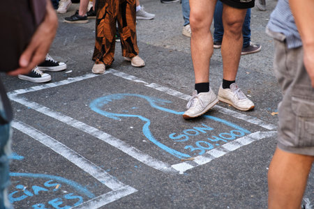 Buenos Aires, Argentina; March 24, 2024: Painting on the street in memory of the victims of the last...