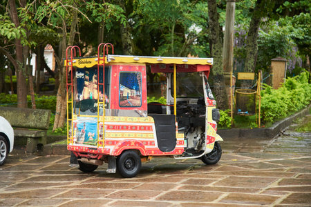Barichara, Santander, Colombia; November 26, 2022: Colorful mototaxi, rickshaw, a common transport...
