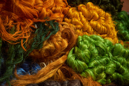 Fique fiber, a natural vegetable material, treated, cleaned and dyed in different colors, ready to make different handicraft products, such as bags, espadrilles or carpets.の写真素材