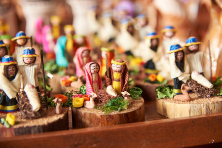 Handcrafted nativity scenes in Raquira, a Colombian town known for its handicrafts.の写真素材