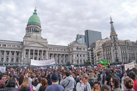 Buenos Aires, Argentina; July 10, 2025: Demonstration in front of the National Congress in defense of the rights of people with disabilities and in support of the Disability Emergency Law.の写真素材