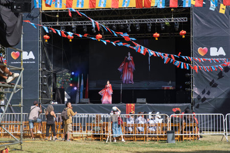 February 8, 2026; Buenos Aires, Argentina: Chinese New Year festival with food stands and artistic and cultural performances, including lion and dragon dances.のeditorial素材