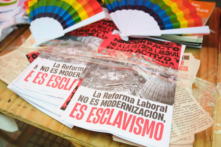February 11, 2026; Buenos Aires, Argentina: massive protest against labor reform being debated that same day in the Senate. Text: Labor reform is not modernization, it is slavery.のeditorial素材
