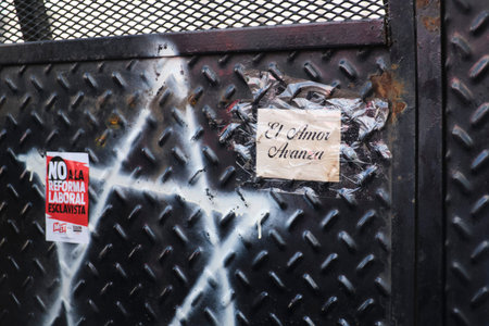 February 11, 2026; Buenos Aires, Argentina: massive protest against labor reform being debated that same day in the Senate. Sign: Love moves forward.のeditorial素材