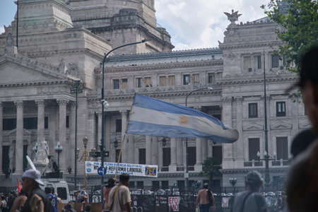 February 11, 2026; Buenos Aires, Argentina: massive protest against labor reform being debated that same day in the Senate.のeditorial素材