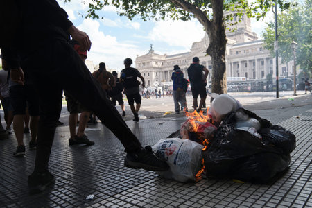 February 11, 2026; Buenos Aires, Argentina: massive protest against labor reform being debated that...