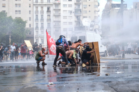 February 11, 2026; Buenos Aires, Argentina: massive protest against labor reform being debated that...