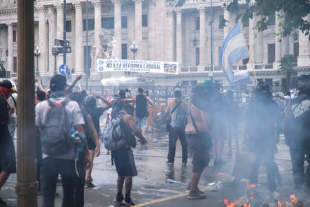 February 11, 2026; Buenos Aires, Argentina: massive protest against labor reform being debated that...