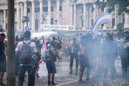 February 11, 2026; Buenos Aires, Argentina: massive protest against labor reform being debated that...