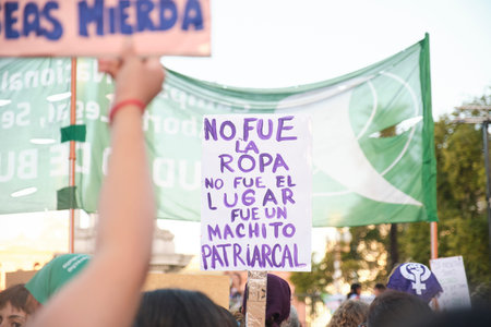 March 9, 2026; Buenos Aires, Argentina: March for International Women's Day. Poster with a message...