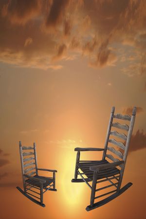 Rocking chairs with sky backgroundの写真素材