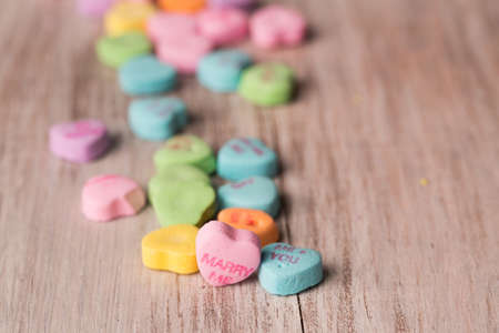 Marry Me conversation heart Valentines Day treats close upの写真素材