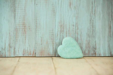 Blue love heart for Valentines Day on wooden vintage の写真素材