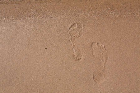 Offset footrpints in the sand of Lake Michigan beach shoreline