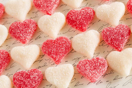 Valentines Day gummy sugar candy close up backgroundの写真素材