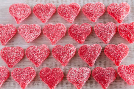 Valentines Day red candy gummy heartsの写真素材
