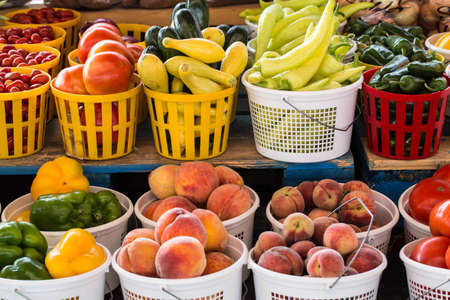 Fruits and vegetables for sale at the farmers market in Asheville North Carolinaの写真素材