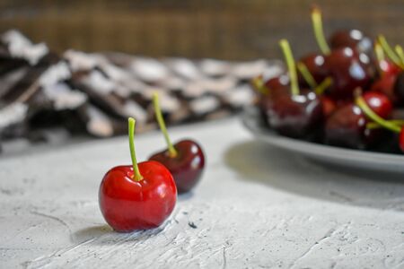 Fresh cherry fruit backgroundの写真素材