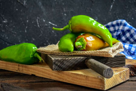 Green Pepper Vegetable Close up Backgroundの写真素材