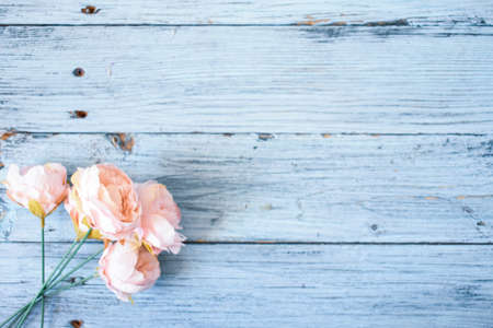 Flowers on wooden Table Backgroundの写真素材