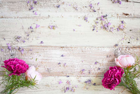Flowers on Wooden Table Background