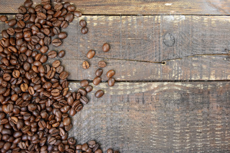 Coffee beans on wooden Close Up Photographyの写真素材