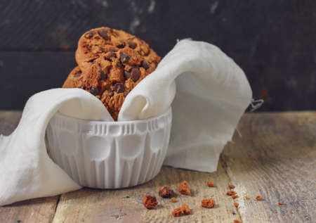 Chocolate Cookie on Wooden Tableの写真素材