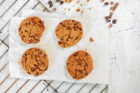 Chocolate Cookie on Wooden Tableの写真素材