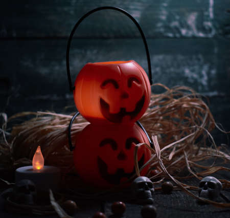 Halloween pumpkins decoration backgroundの写真素材