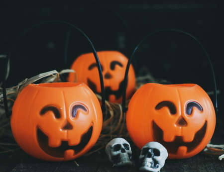 Halloween pumpkins decoration backgroundの写真素材