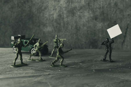 Toy Soldier on Gray Backgroundの写真素材