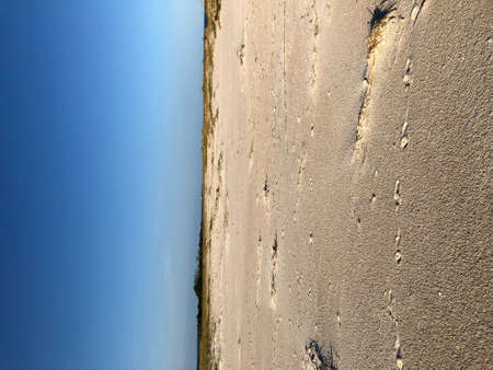 A low angle shot of a sand dune under a blue sky
