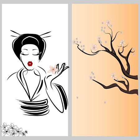 Geisha and sakuraのイラスト素材