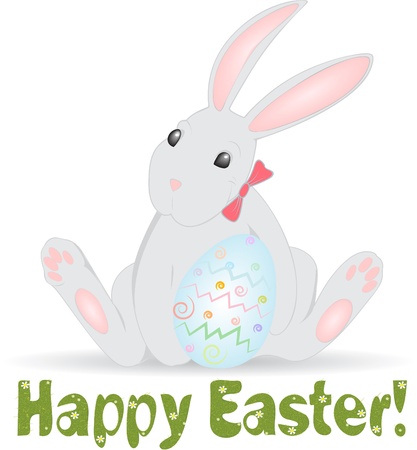 Happy Easter  Easter card with cute white bunny  のイラスト素材