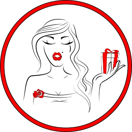 Beautiful woman holding present, vector illustrationのイラスト素材