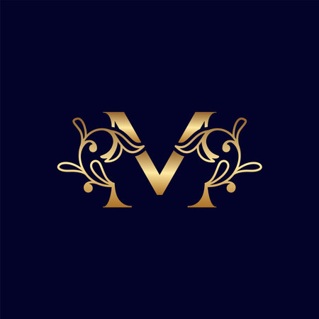 Letter V Luxury Gold Floral logo icon vector design template.のイラスト素材