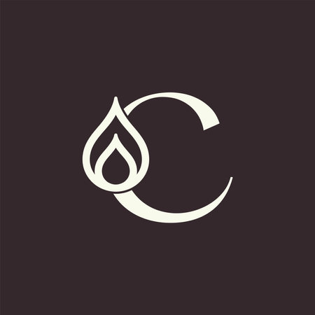 C Letter Logo with Water Drop Icon in black and white color.のイラスト素材