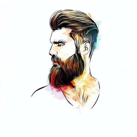 Portrait of a man with a beard. Hand drawn vector illustration.の素材