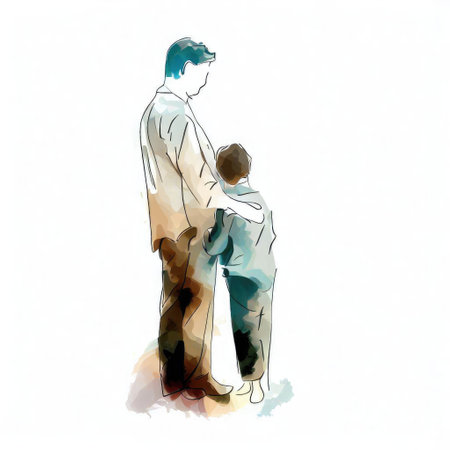 Father and son isolated on a white background. Watercolor illustration.の素材