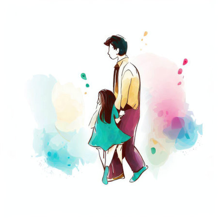 Vector illustration of a couple on a white background with watercolor splashesの素材