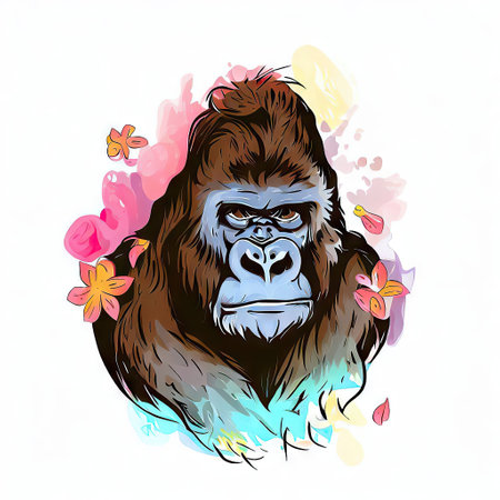 Gorilla with flowers. Vector illustration of a gorilla with flowers.の素材