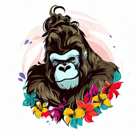 Gorilla with flowers and leaves. Vector illustration for your designの素材