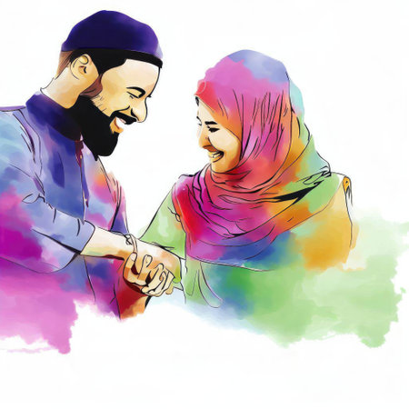 Illustration of a Muslim Couple in Love Greeting Cardの素材