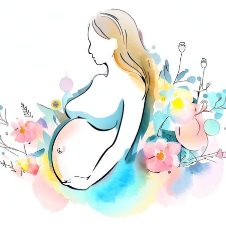 Pregnant woman in watercolor style. Vector illustration for your designの素材